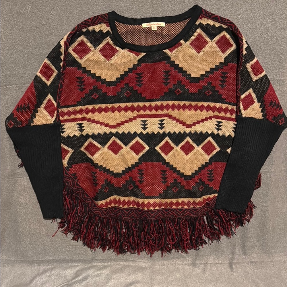 Magnolia Lane Womens XL Geometric Patterned Southwestern Sweater Poncho